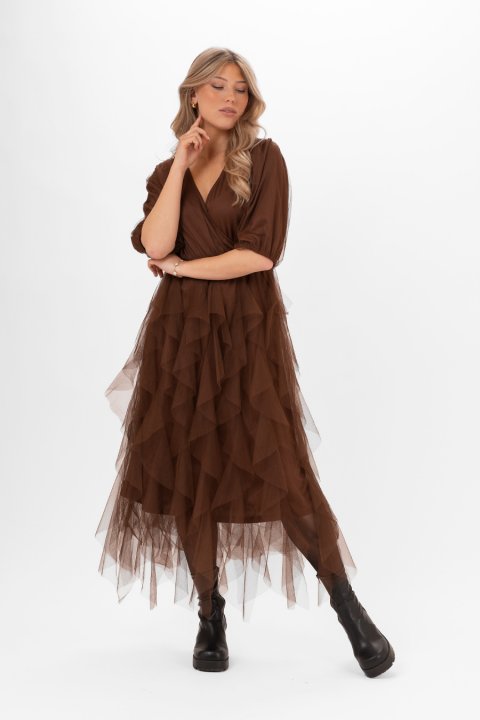 Clara Tulle Dress Hazel Brown