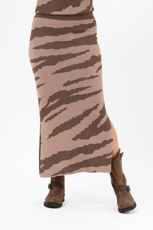 Eleanor stickat kjol brun creme/taupe - Bild 2