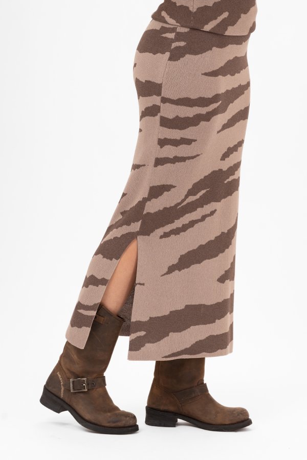 Eleanor stickat kjol brun creme/taupe - Bild 4