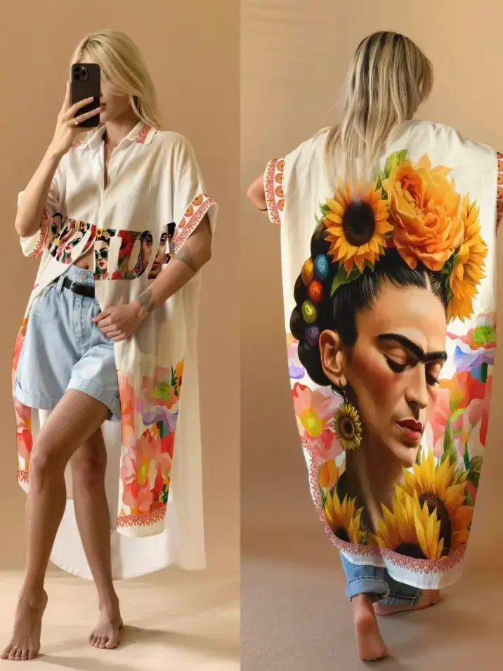 Kappklänning med Frida Kahlo Onesize 38-44/46 rymlig modell