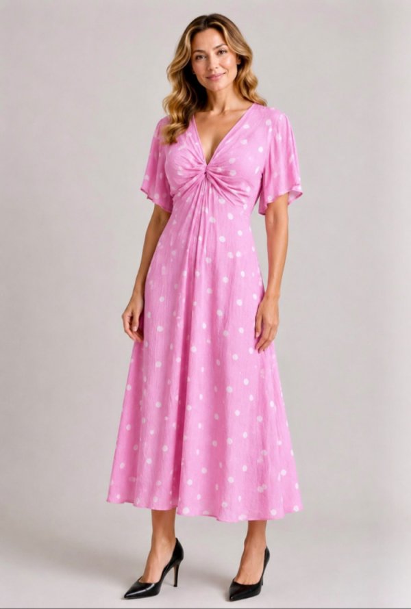 Kate - Klänning - Prickig - Rosa- Nyhet