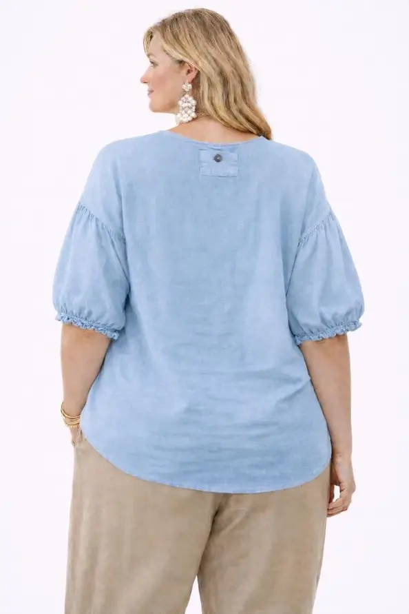 Bohemisk bomullsblus med puffärm och spets Ljusblå, Rosa ,Kakhi Plus-size strl - Bild 2