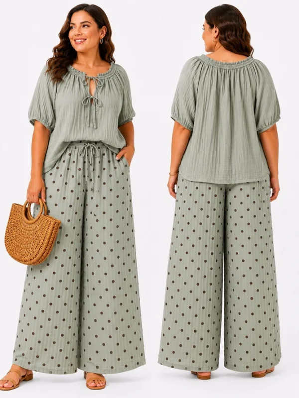 Vida prickiga byxor i bohemisk stil Plus-size korall o kaki - Bild 2