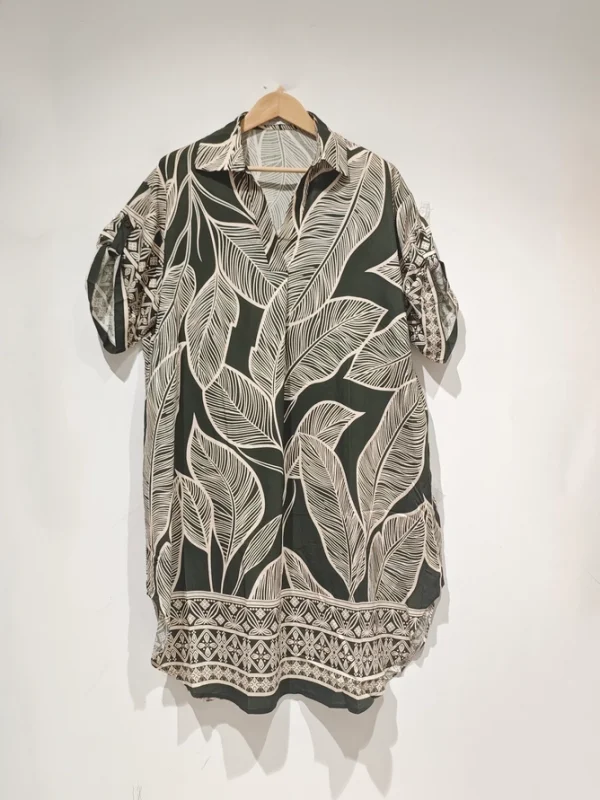 Lång tunika "Naturligt chic" med bladtryck Rymlig onesize Obs: kolla mått - Bild 4