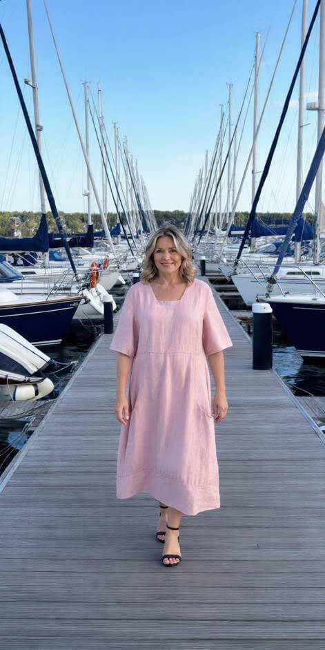 Bästsäljare. Rosa linneklänning design Lene Idar.