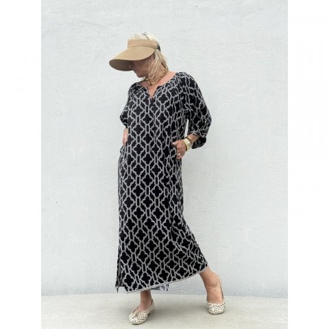 Mönstrad kaftan Athen Svart