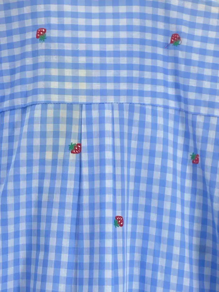 Blus Vichy-rutor och jordgubbar Blå och Sommargul - Bild 7
