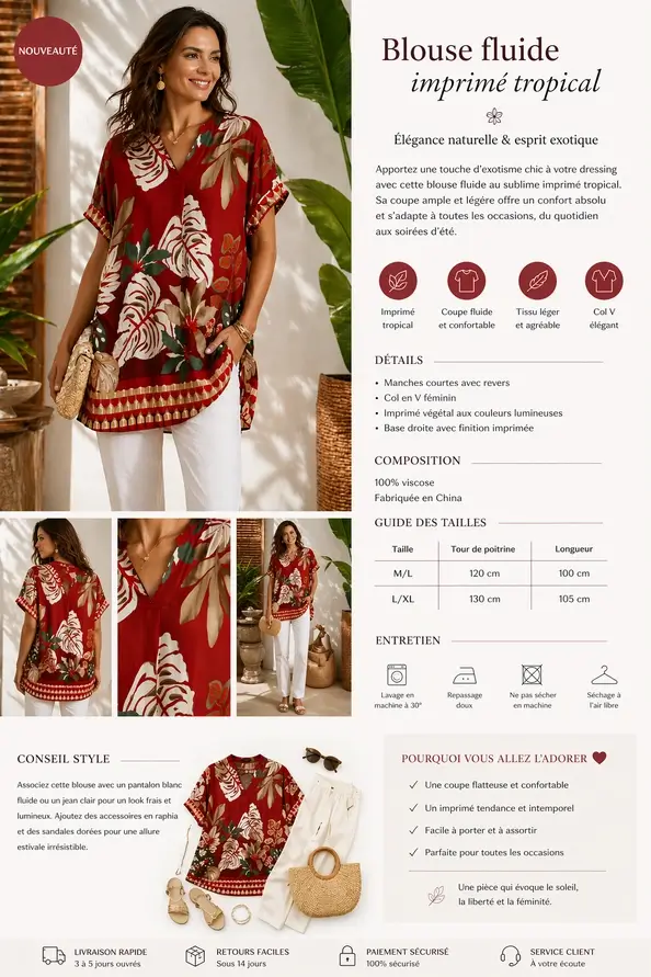 Rymlig tunika med palmblad finns i strlstrl M/L L/XL - Bild 2